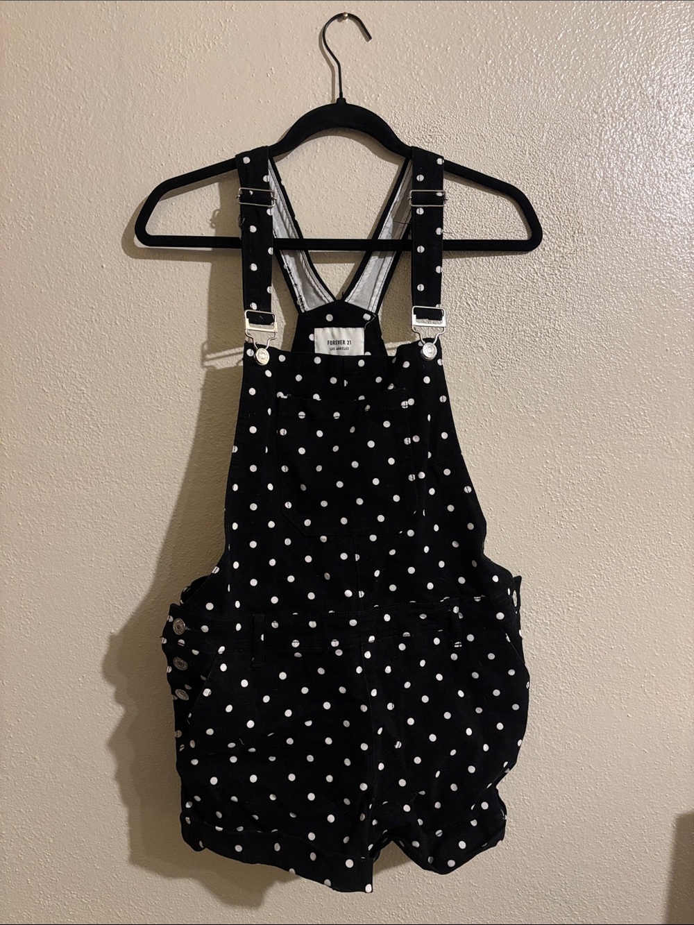 Forever 21 Black Polka Dot Short Overalls